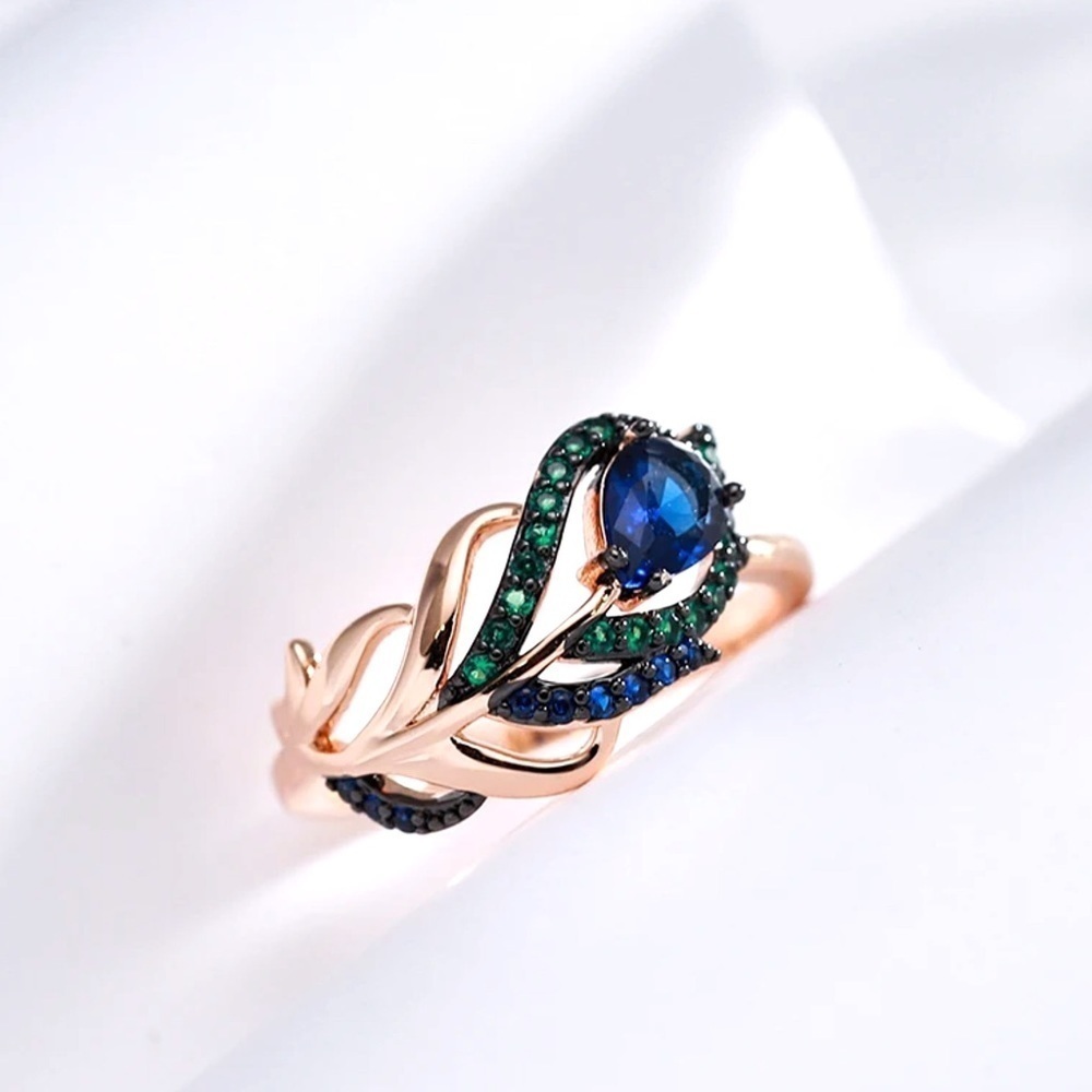 NEW Rose Gold Pave Crystal Peacock Ring